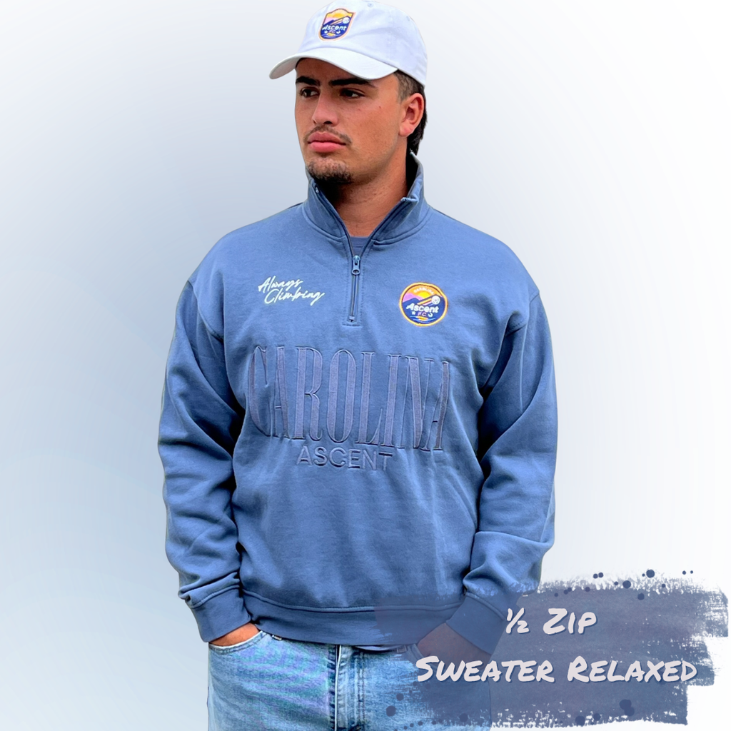Half Zip Relaxed (Oxford Blue) Unisex Adult Sweater