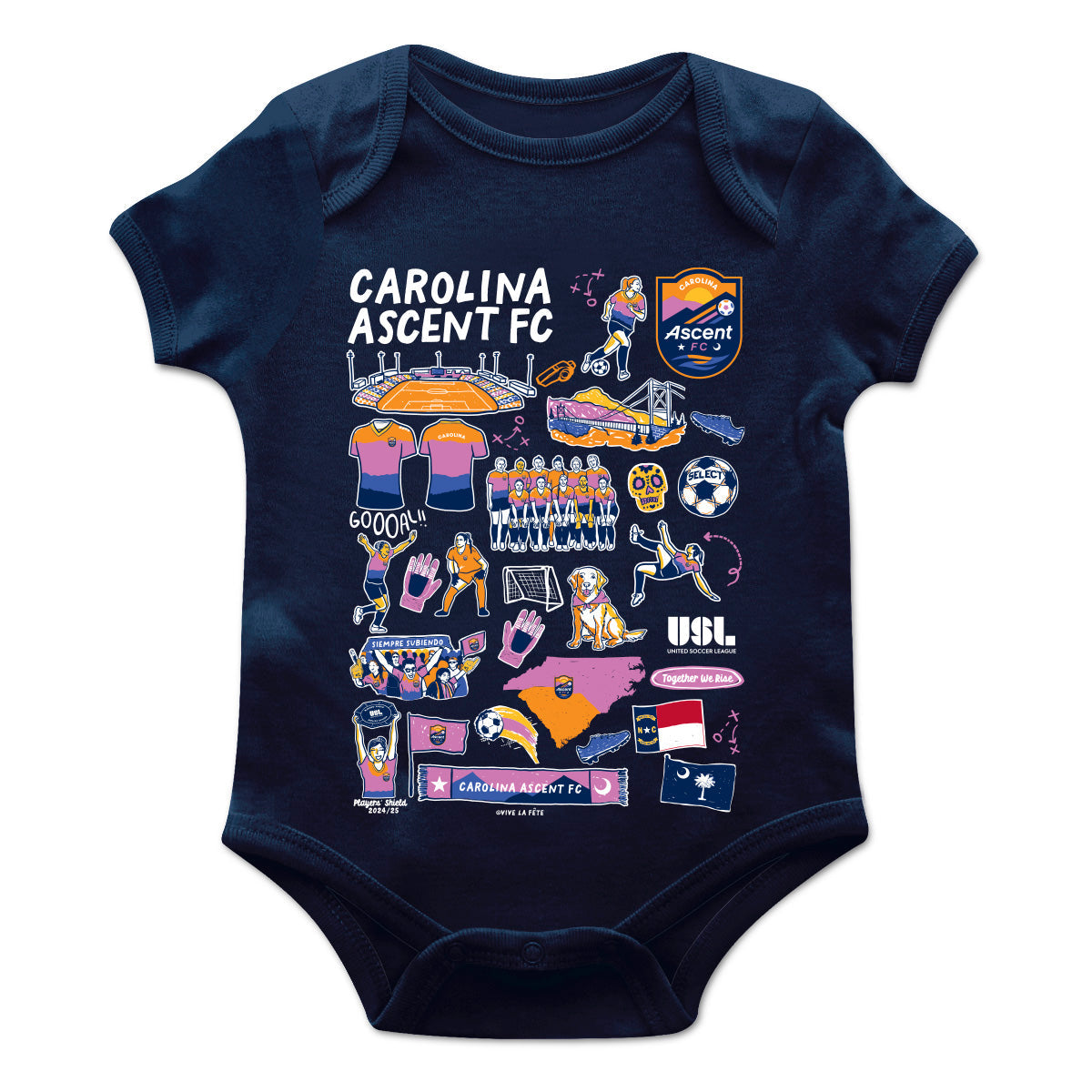 Carolina Ascent Cotton Short Sleeve Bodysuit Navy Impressions Artwork