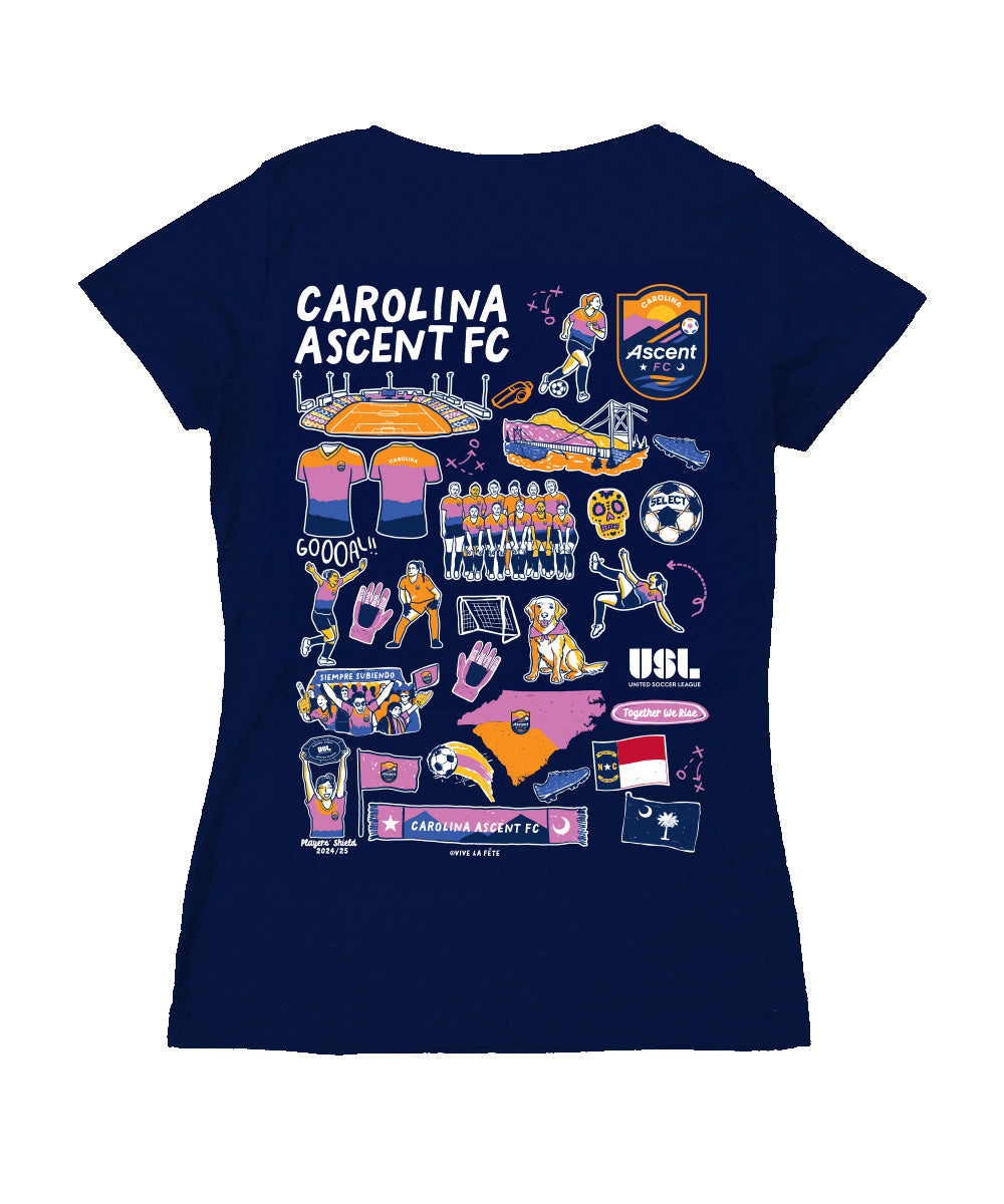 Carolina Ascent Women's V-neck Fitted Navy Cotton T-Shirt