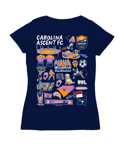 Carolina Ascent Women's V-neck Fitted Navy Cotton T-Shirt
