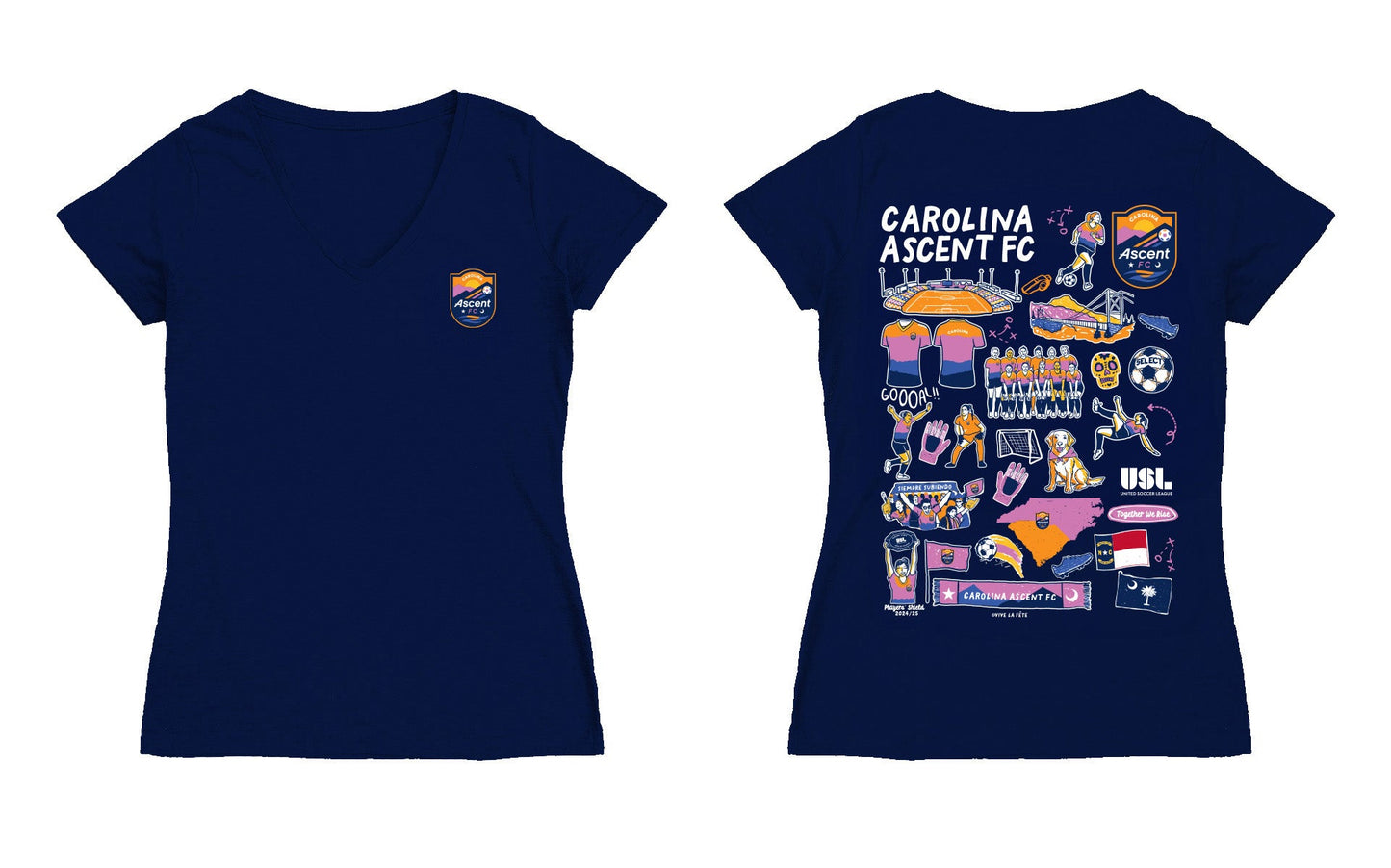 Carolina Ascent Women's V-neck Fitted Navy Cotton T-Shirt