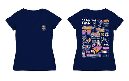 Carolina Ascent Women's V-neck Fitted Navy Cotton T-Shirt